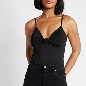 EXPRESS Body Contour Compression Silky Knotted Front Thong Bodysuit Black